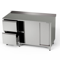 Masă de lucru din oțel inoxidabil cu dulap și bloc de sertare 170x70x85 cm | FORGAST