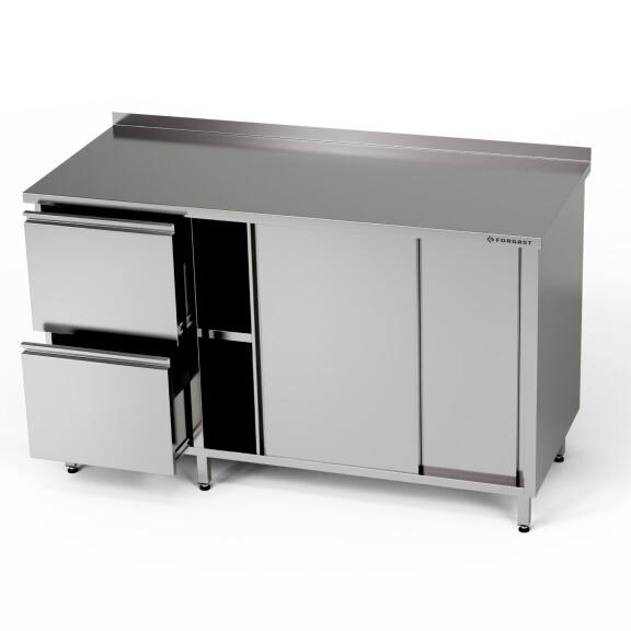 Masă de lucru din oțel inoxidabil cu dulap și bloc de sertare 200x70x85 cm | FORGAST