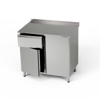 Masă de lucru din oțel inoxidabil cu dulap și sertar 110x60x85 cm | FORGAST