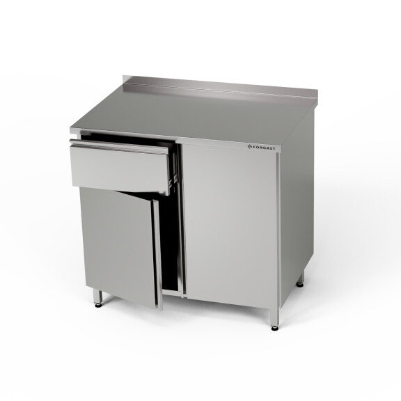 Masă de lucru din oțel inoxidabil cu dulap și sertar 90x70x85 mm | FORGAST