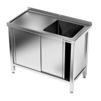 Masă inox cu chiuvetă cu 1 vas și dulap 140 cm | FORGAST