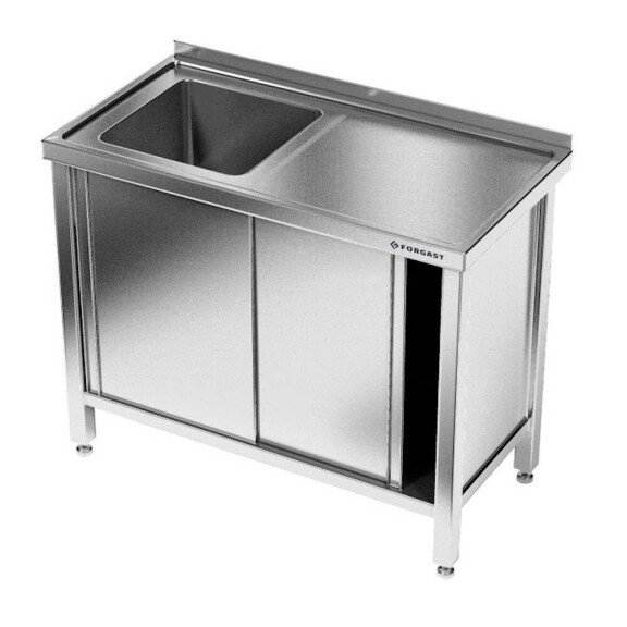 Masă inox cu chiuvetă cu 1 vas și dulap 190 cm | FORGAST