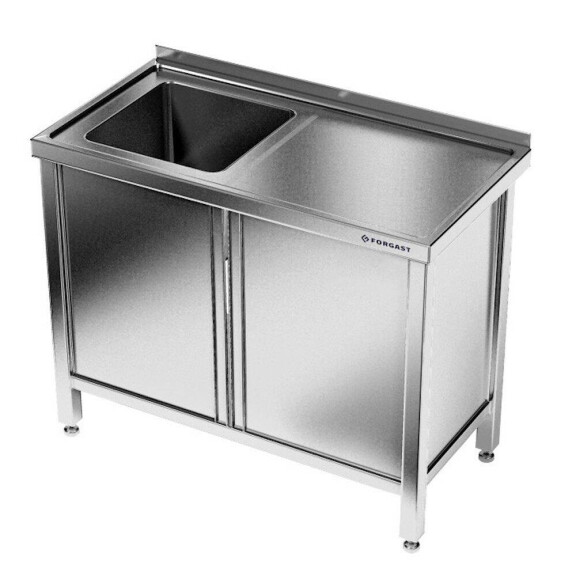 Masă inox cu chiuvetă cu 1 vas și dulap de 90 cm | FORGAST