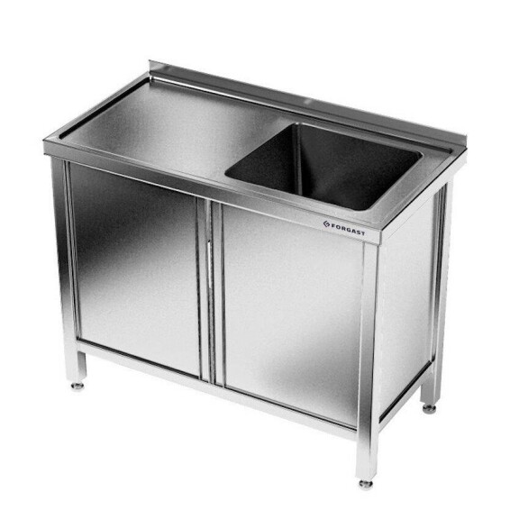 Masă inox cu chiuvetă cu 1 vas și dulap 120 cm | FORGAST