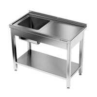 Masă inox cu chiuvetă cu 1 vas și raft 130 cm | FORGAST