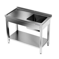 Masă inox cu chiuvetă cu 1 vas și raft 140x60x85 cm | FORGAST