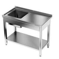 Masă inox cu chiuvetă cu 1 vas și raft 160x70x85 cm | FORGAST