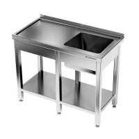 Masă inox cu chiuvetă cu 1 vas și raft 190x70x85 cm | FORGAST