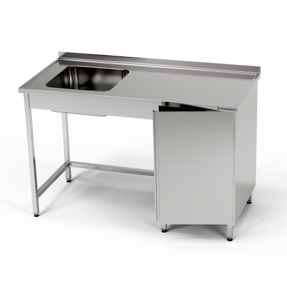 Masă inox cu chiuvetă cu 1 vas și dulap 160x70x85 cm | FORGAST