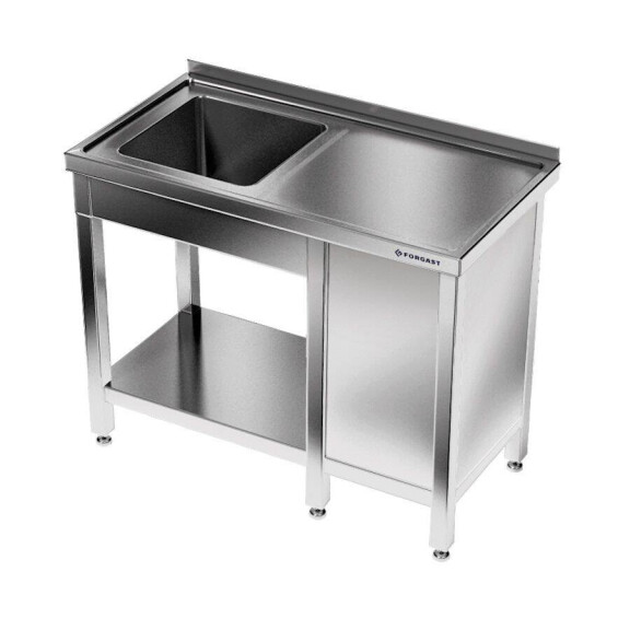Masă inox cu chiuvetă cu 1 vas și dulap 220x60x85 cm | FORGAST