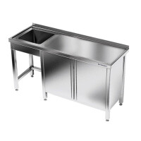 Masă inox cu chiuvetă cu 1 vas și dulap 150x70x85 cm | FORGAST