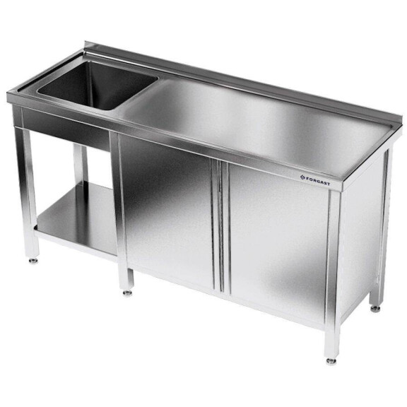 Masă inox cu chiuvetă cu 1 vas și dulap 190x70x85 cm | FORGAST