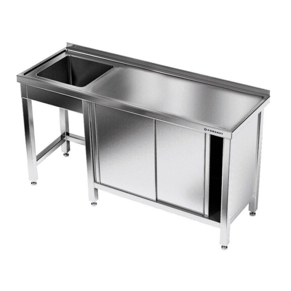 Masă inox cu chiuvetă cu 1 vas și dulap 180x60x85 cm | FORGAST