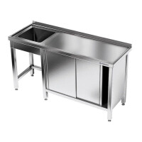 Masă inox cu chiuvetă cu 1 vas și dulap 240x60x85 cm | FORGAST