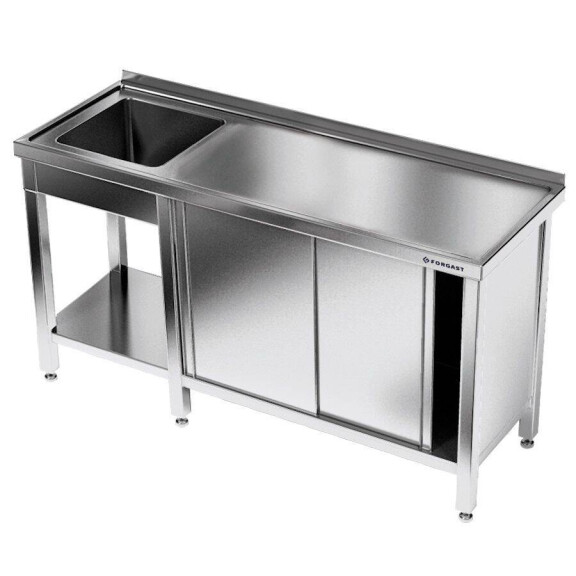 Masă inox cu chiuvetă cu 1 vas și dulap 270x70x85 cm | FORGAST