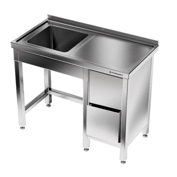 Masă inox cu chiuvetă cu 1 vas și bloc de sertare 130x70x85 cm | FORGAST