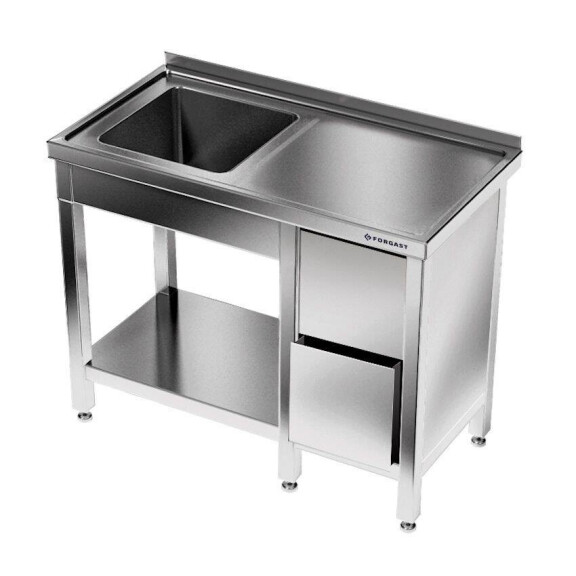 Masă inox cu chiuvetă cu 1 vas și bloc de sertare 220x60x85 cm | FORGAST