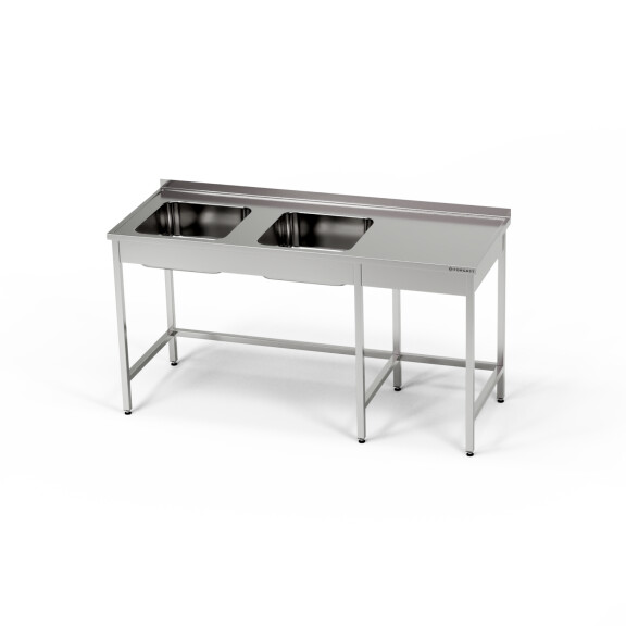 Masă inox cu chiuvetă cu 2 compartimente 190x70x85 cm | FORGAST
