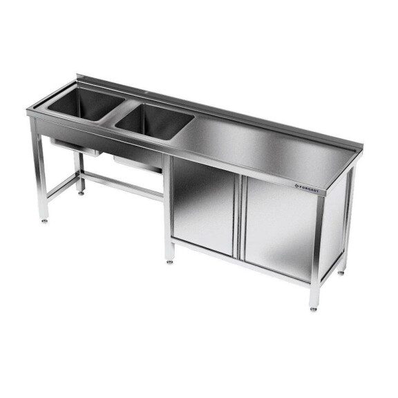 Masă inox cu chiuvetă cu 2 compartimente 250x60x85 cm | FORGAST