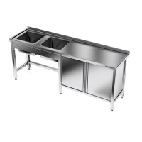 Masă inox cu chiuvetă cu 2 compartimente 280x60x85 cm | FORGAST
