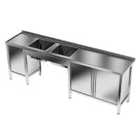 Masă inox cu chiuvetă cu 2 compartimente 280x60x85 cm | FORGAST