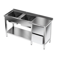 Masă inox cu chiuvetă cu 2 compartimente 170x60x85 cm | FORGAST
