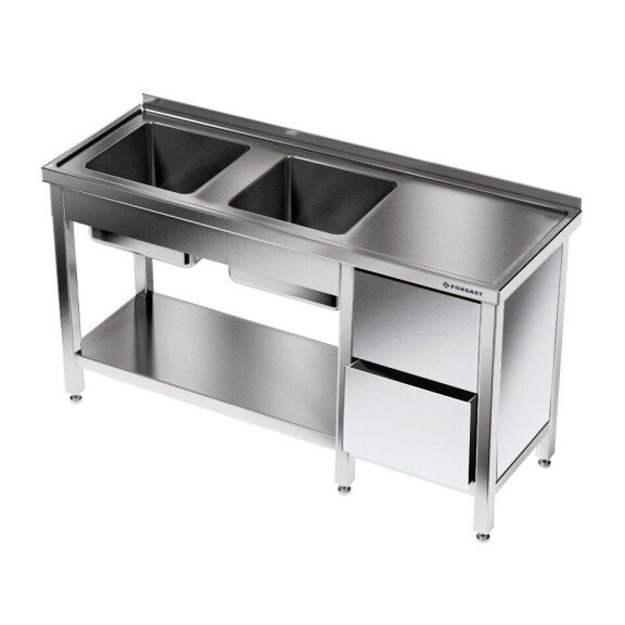 Masă inox cu chiuvetă cu 2 compartimente 200x70x85 cm | FORGAST
