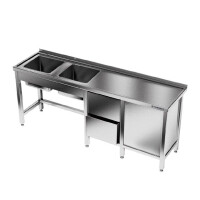 Masă inox cu chiuvetă cu 2 compartimente 230x60x85 cm | FORGAST
