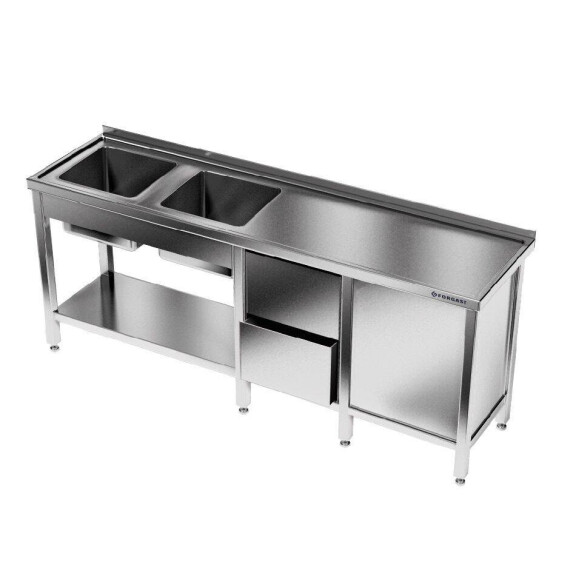 Masă inox cu chiuvetă cu 2 compartimente 200x60x85 cm | FORGAST