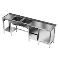 Masă inox cu chiuvetă cu 2 compartimente 280x60x85 cm | FORGAST