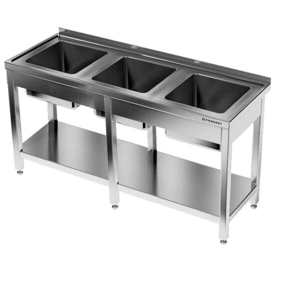 Masă inox cu chiuvetă cu 3 compartimente 250x60x85 cm | FORGAST