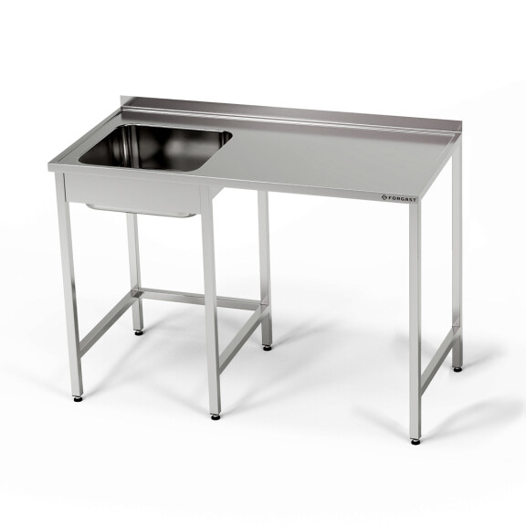 Masă inox cu chiuvetă cu 1 vas și spațiu pentru mașina de spălat vase 130x60x85 cm | FORGAST