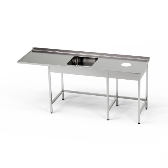 Masă inox cu chiuvetă cu 1 vas, spațiu pentru mașina de spălat vase și deschidere pentru deșeuri 190x60x85 cm | FORGAST