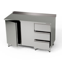 Masă de lucru din inox cu dulap și bloc cu 3 sertare 180x70x85 cm | FORGAST