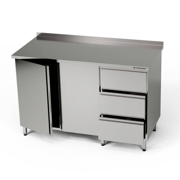 Masă de lucru din inox cu dulap și bloc cu 3 sertare 180x70x85 cm | FORGAST