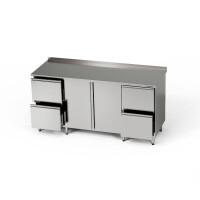 Masă de lucru din oțel inoxidabil cu dulap și 2 blocuri de 2 sertare 200x70x85 cm | FORGAST