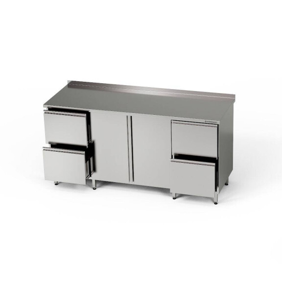 Masă de lucru din oțel inoxidabil cu dulap și 2 blocuri de 2 sertare 220x60x85 cm | FORGAST