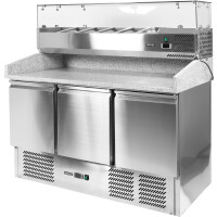 Masă frigorifică cu 3 uși pentru pizza cu extensie din sticlă | YATO YG-05305