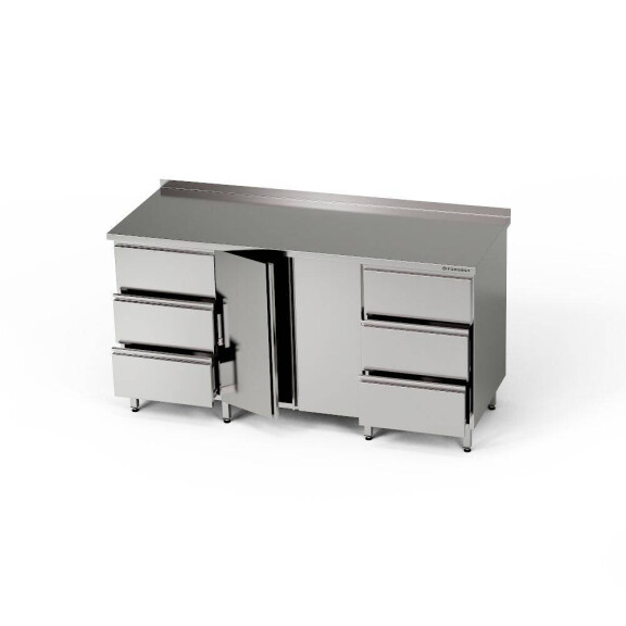 Masă de lucru din oțel inoxidabil cu dulap și 2 blocuri de 3 sertare 170x70x85 cm | FORGAST