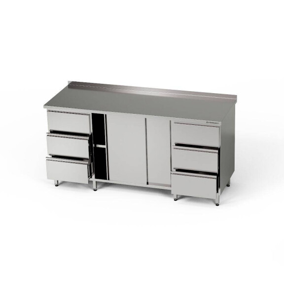 Masă de lucru din oțel inoxidabil cu dulap și 2 blocuri de 3 sertare 190x60x85 cm | FORGAST