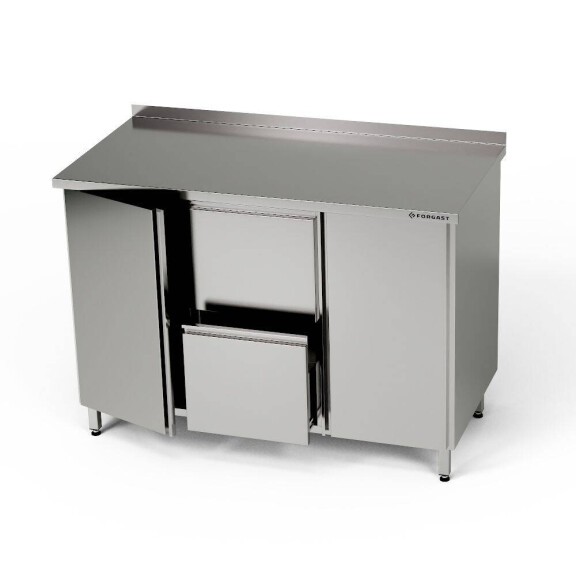 Masă de lucru din oțel inoxidabil cu 2 dulapuri și 2 sertare bloc 130x60x85 cm | FORGAST