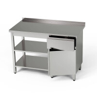 Masă de lucru din oțel inoxidabil cu dulap, sertar și 2 rafturi 100x70x85 cm | FORGAST