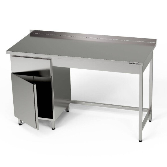 Masă de lucru din oțel inoxidabil cu dulap și sertar 150x70x85 cm | FORGAST