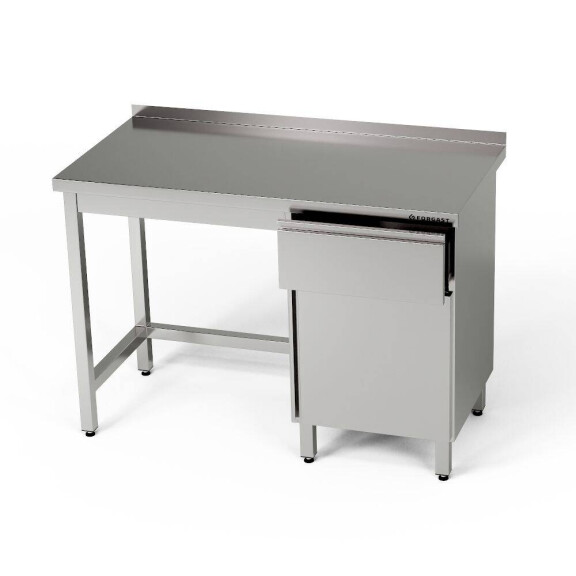 Masă de lucru din oțel inoxidabil cu dulap și sertar 210x70x85 cm | FORGAST