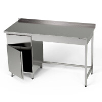 Masă de lucru din oțel inoxidabil cu dulap și sertar 220x70x85 cm | FORGAST