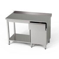 Masă de lucru din oțel inoxidabil cu dulap, sertar și raft 120x70x85 cm | FORGAST