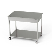 Masă de lucru din oțel inoxidabil cu raft pe roți 170x60x85 cm | FORGAST