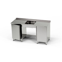 Masă inox cu chiuvetă cu 1 vas și 2 dulapuri 140x60x85 cm | FORGAST