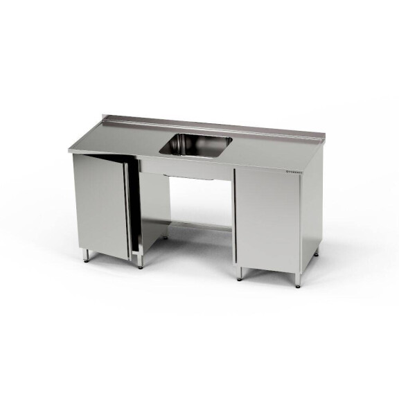 Masă inox cu chiuvetă cu 1 vas și 2 dulapuri 230x70x85 cm | FORGAST