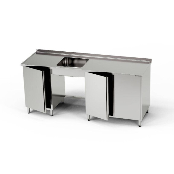 Masă inox cu chiuvetă cu 1 vas și 2 dulapuri 180x60x85 cm | FORGAST